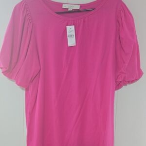 LOFT Pink Ruffled Puff Sleeve Blouse